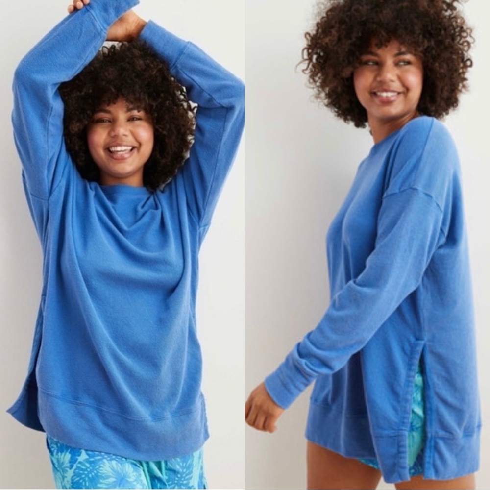 Aerie Soft Feel Fuzzy Tunic Sweatshirt Side Slit Medium